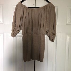 Myan boat neck or off the shoulder beige top